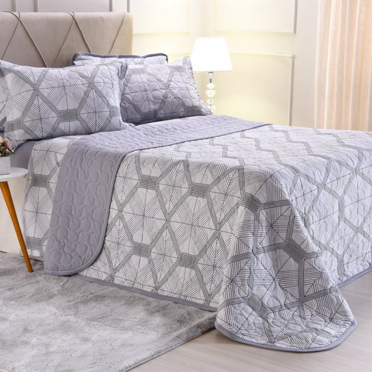 Kit Cobre Leito Casal Malha Premium 145 Fios 100% Algodão - Cinza - Donatella Casa