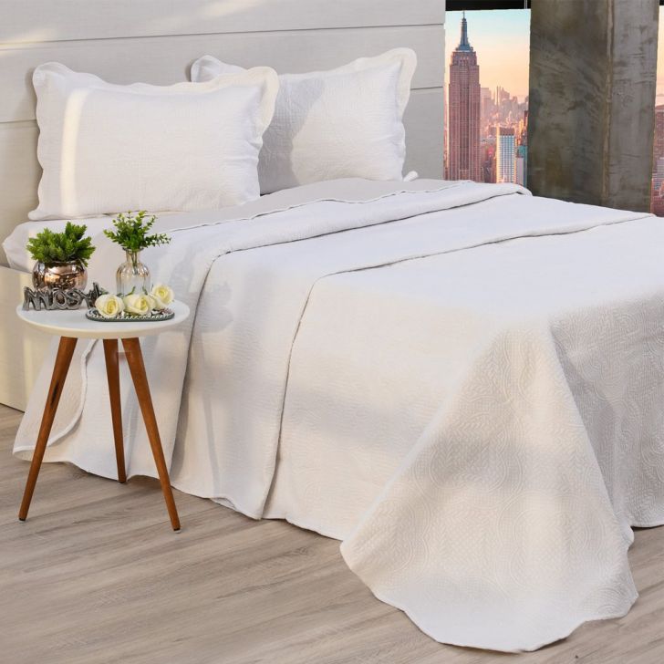 Kit Cobre Leito Lottus Tecido Aveludado Matelassê Ultrassônico Branco - Donatella Casa
