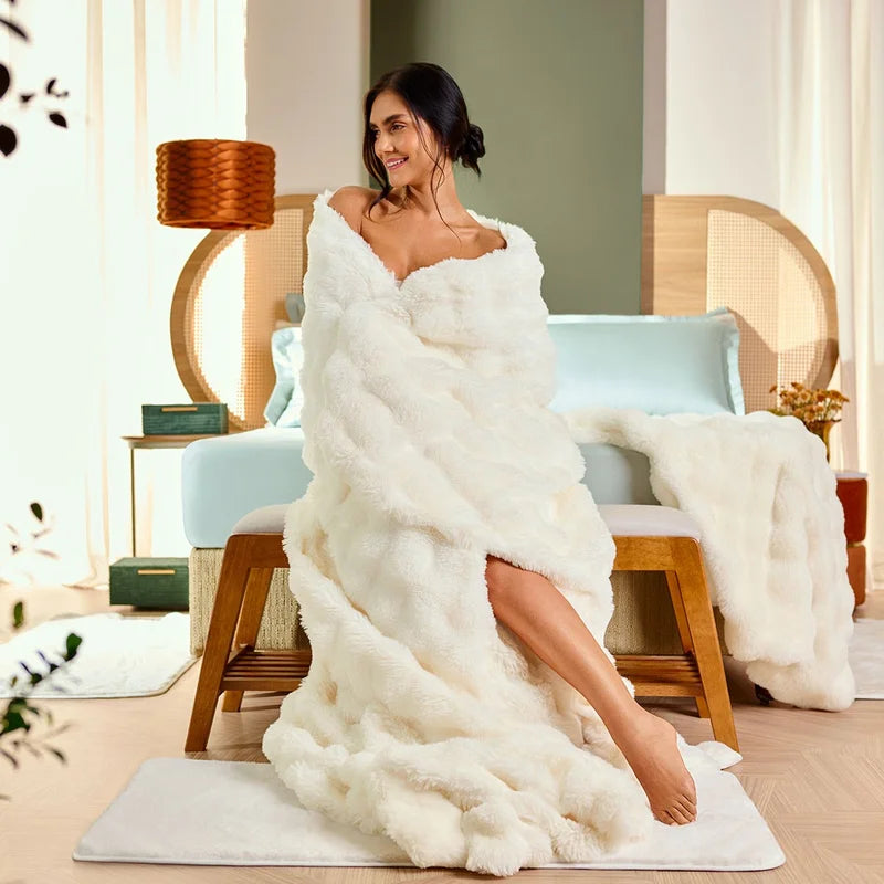 Manta Blanket Fluffy, Toque Pele de Coelho, Premium