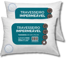Kit 2 Travesseiros Antialérgico Impermeável 50x70 Suporte Firme Fibra Siliconada percal 100% Algodão